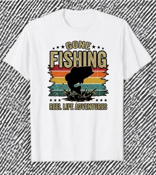 Gone Fishing Reel Life Adventures bass fishing t-shirt