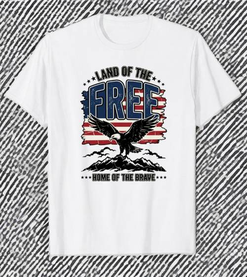 Land of the Free Home of the Brave American eagle flag t-shirt